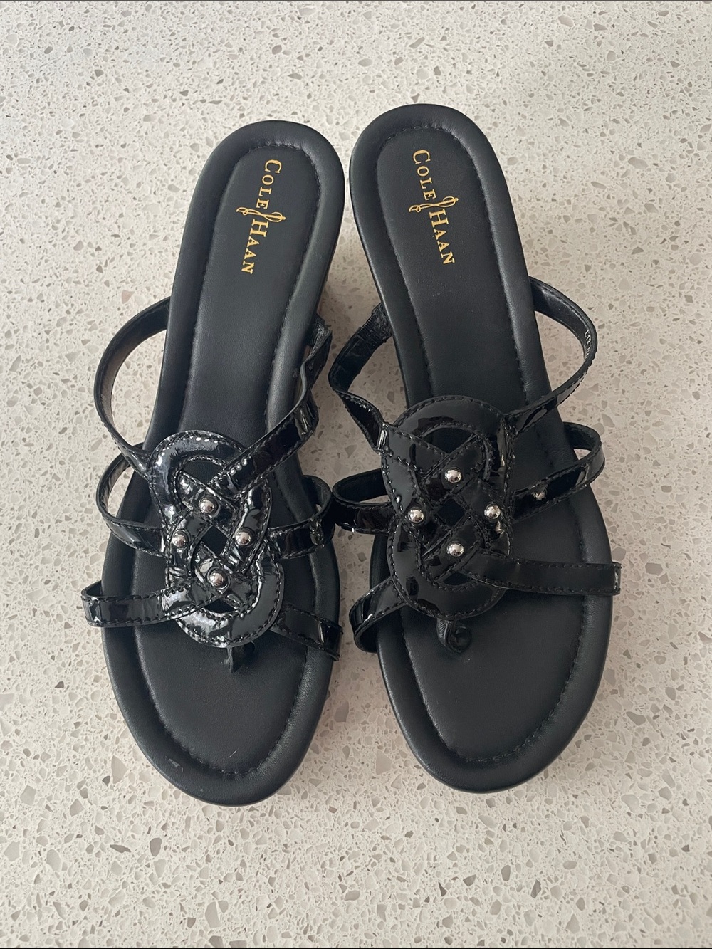 Cole Haan Black Patent Leather Slide Sandals
